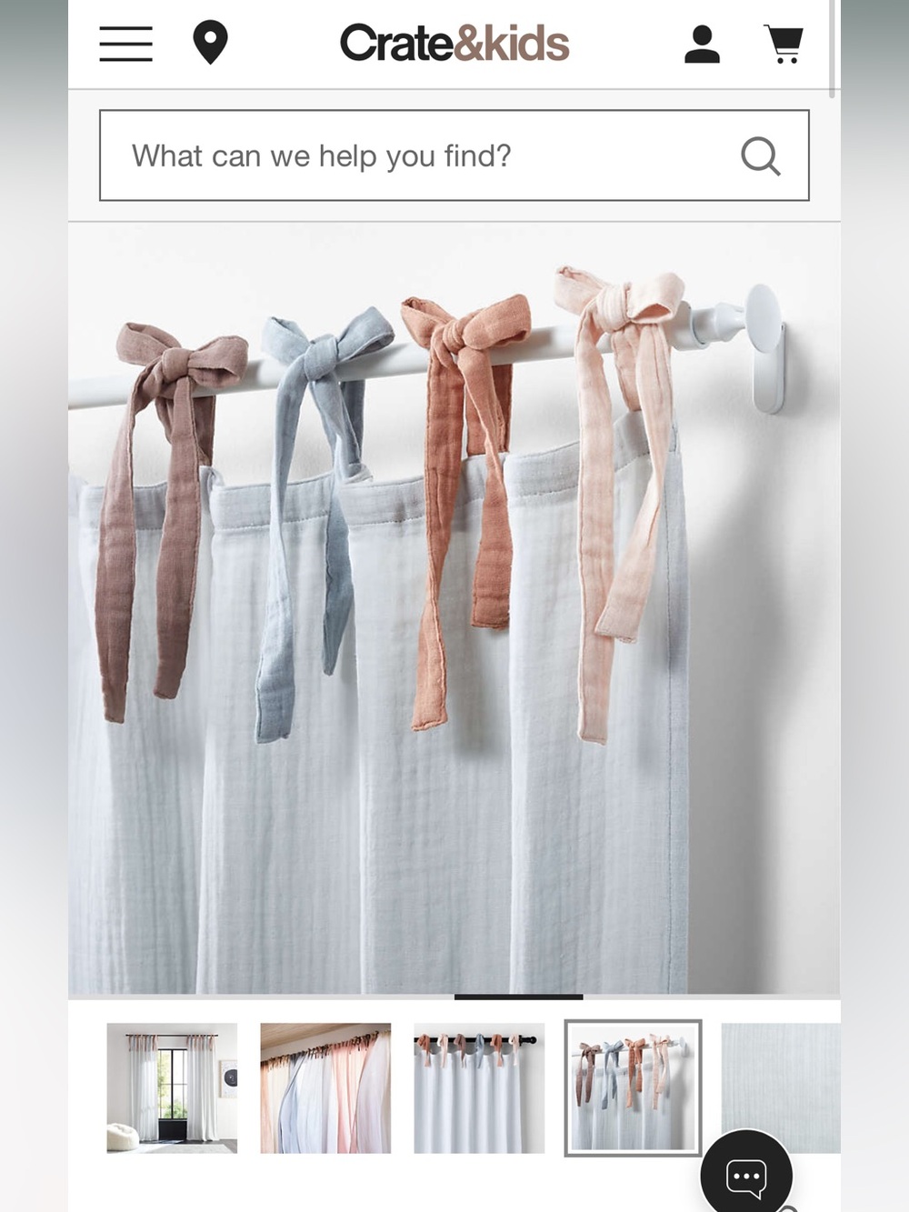 Crate & Kids Tie-Top Muslin Curtain Panels (4) - Light Blue with Pink